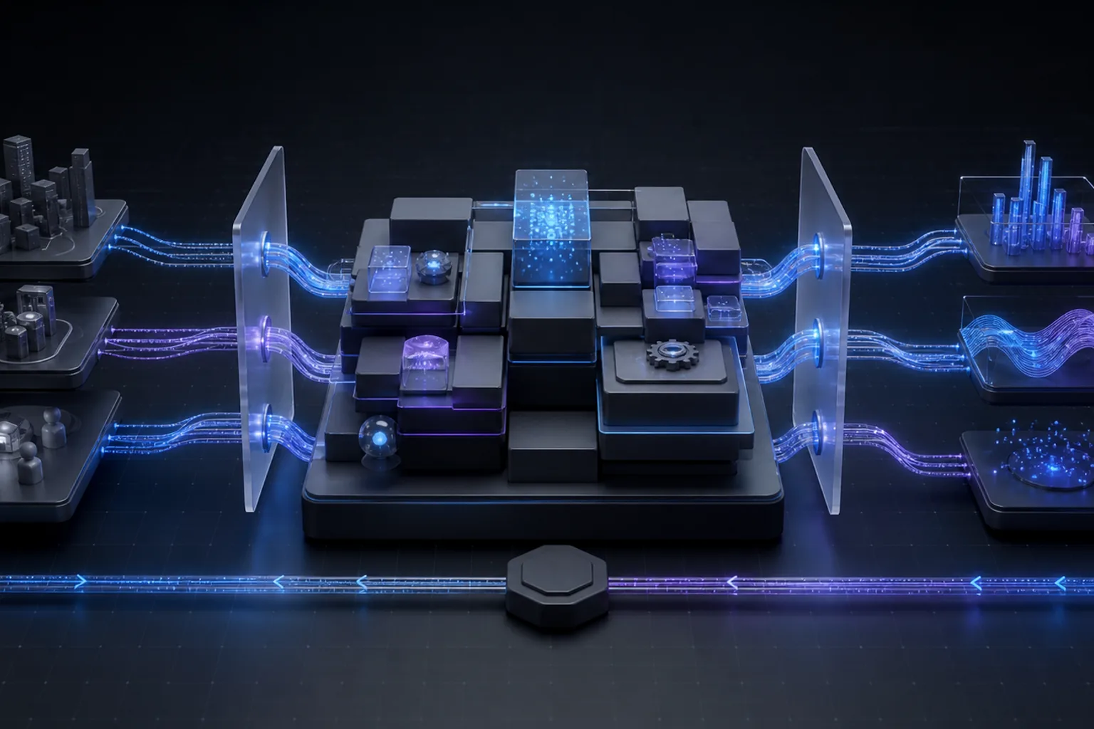 Digital product flow from business context through operating capabilities, integrations, data and observable outcomes.