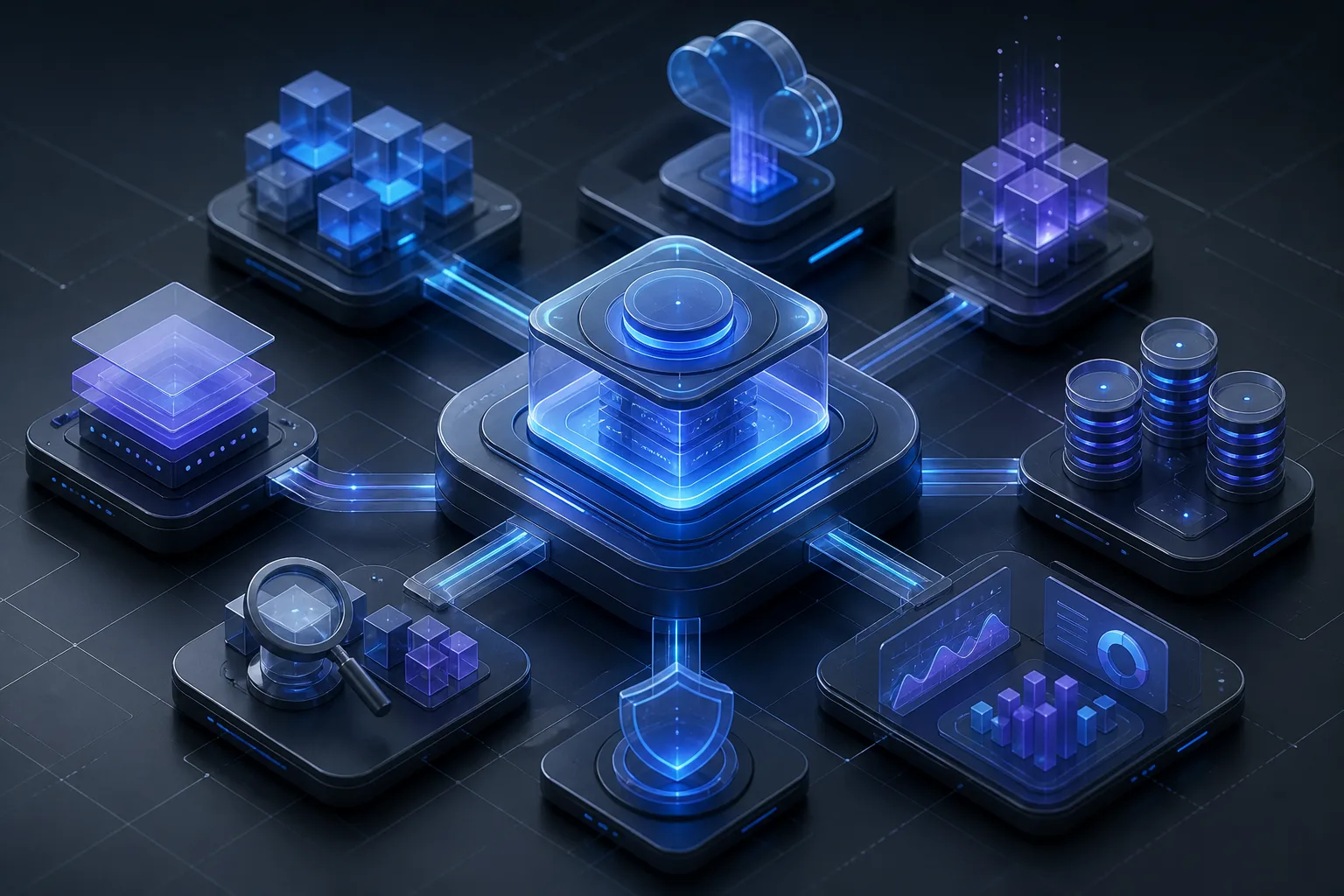 Ecosistema tecnológico PHP que conecta frameworks, APIs, datos, frontend, cloud, calidad y observabilidad alrededor de un núcleo estable.
